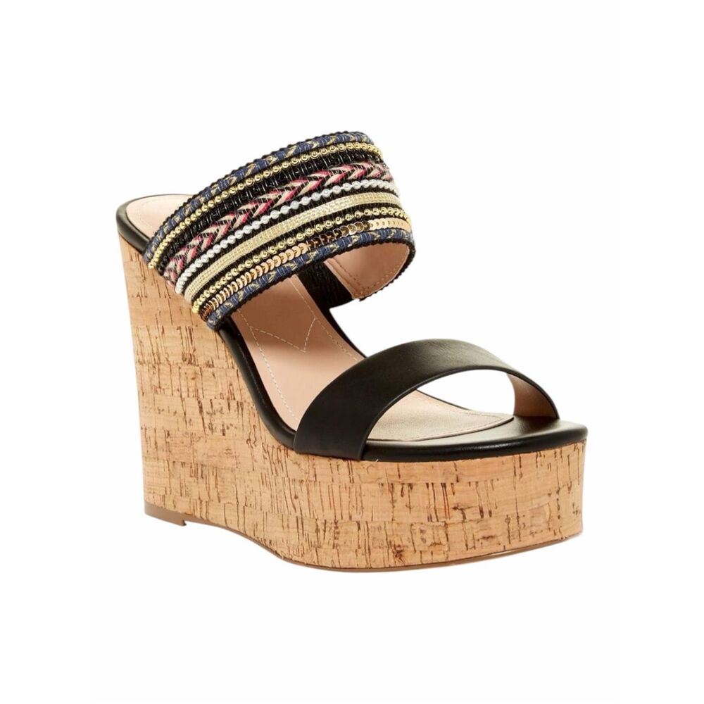CHARLES DAVID Embellished Cork Platform Wedge Slide Sandals Black Size 11